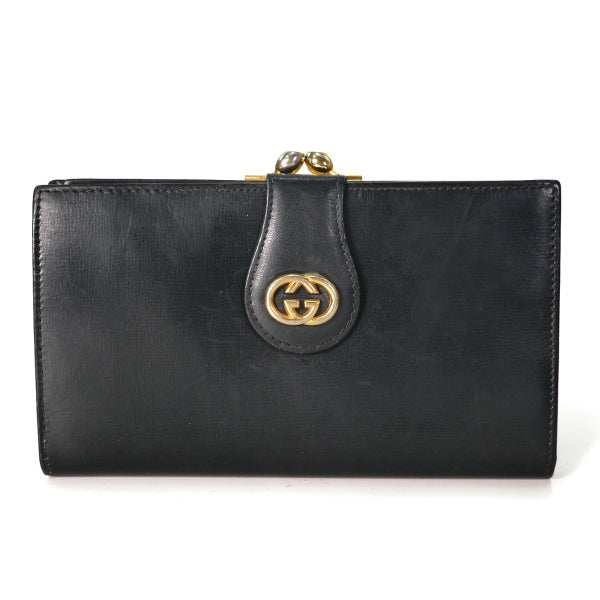 OLD Gucci　本革がま口横長財布（黒）