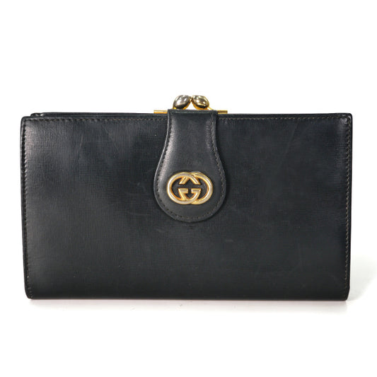 OLD Gucci　本革がま口横長財布（黒）