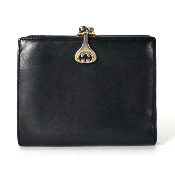 OLD Gucci　総革GG金具がま口折り財布（黒）