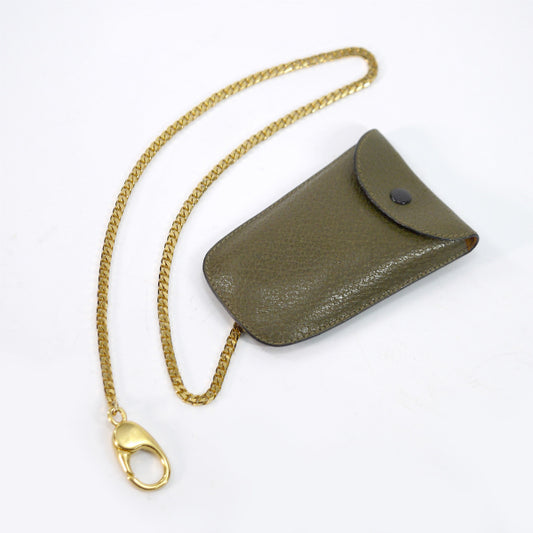 OLD Gucci　メンズ　チェーン付きレザー4連キーケース（カーキ）
