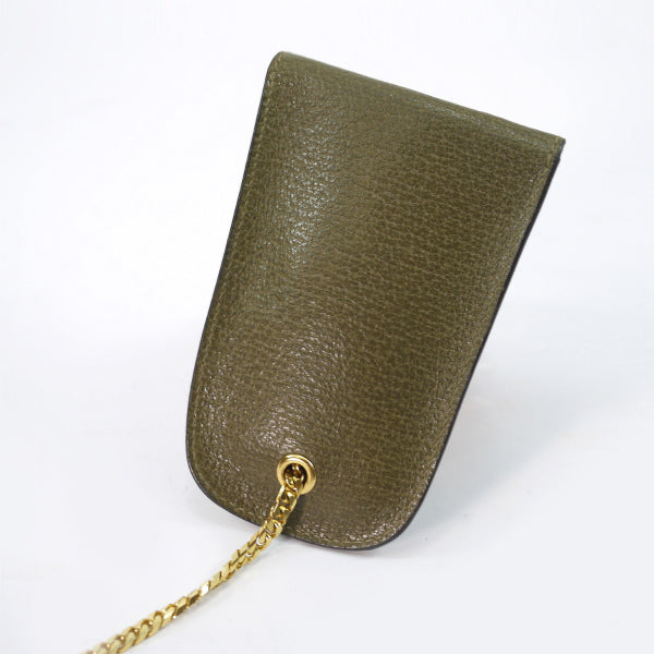 OLD Gucci　メンズ　チェーン付きレザー4連キーケース（カーキ）