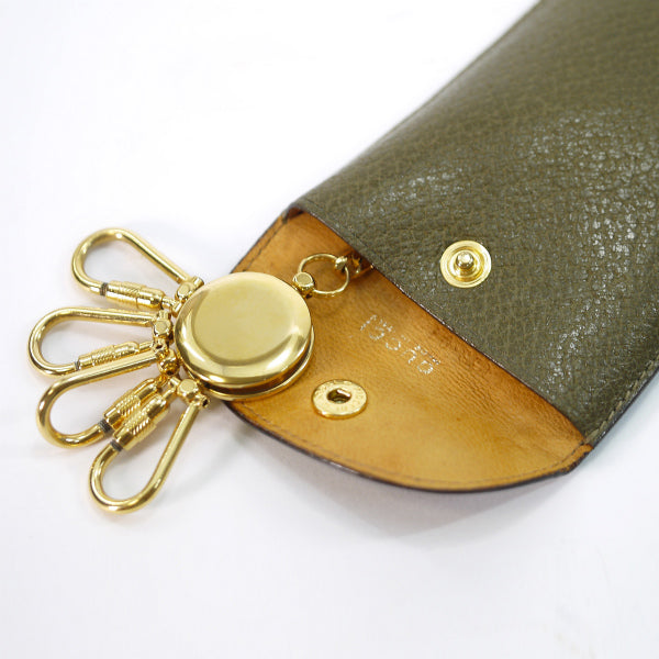 OLD Gucci　メンズ　チェーン付きレザー4連キーケース（カーキ）