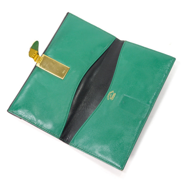 OLD Gucci ＜訳あり＞総革デュアルトーン長財布（黒×緑）