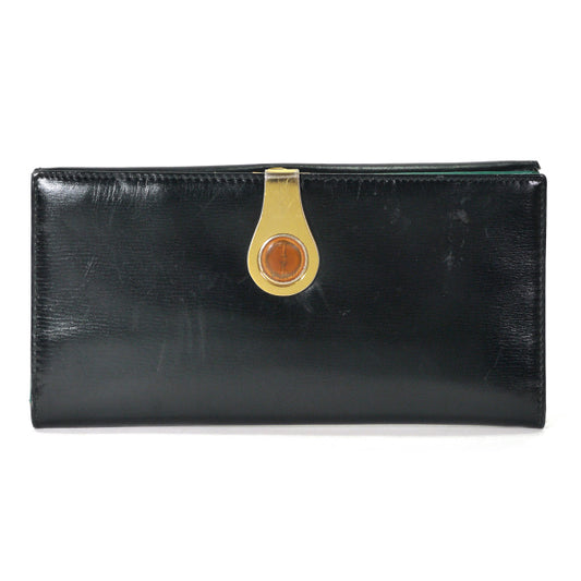 OLD Gucci ＜訳あり＞総革デュアルトーン長財布（黒×緑）