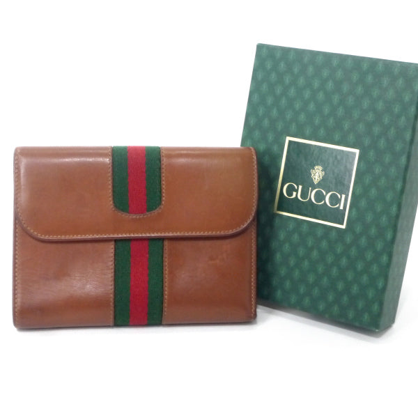 OLD Gucci  総革がま口シェリーミドル財布（茶/箱付き）