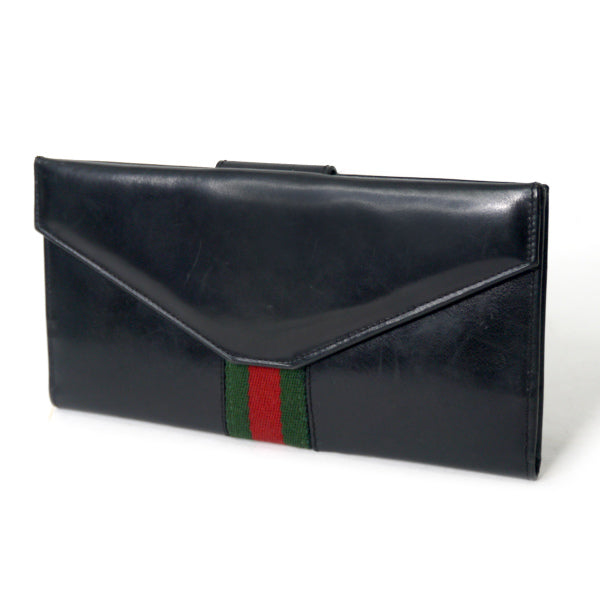 OLD Gucci　総革シェリーWホック長財布（黒）