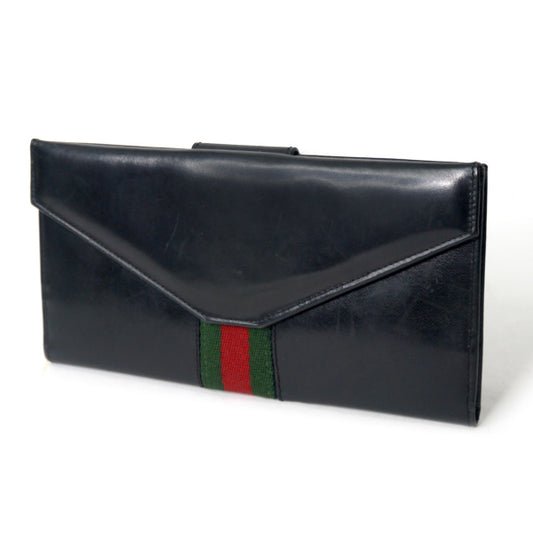 OLD Gucci　総革シェリーWホック長財布（黒）