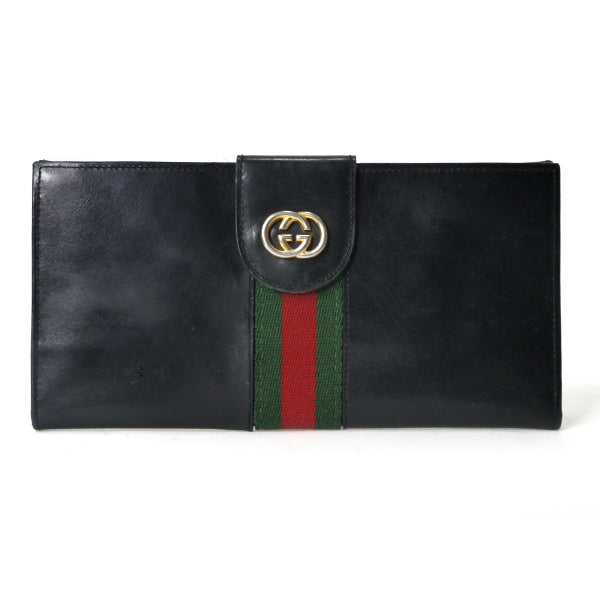 OLD Gucci　総革シェリーWホック長財布（黒）