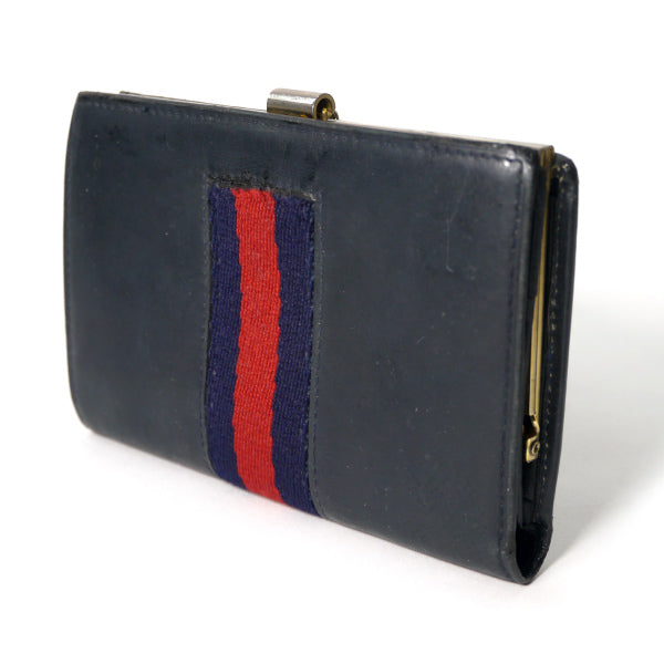 OLD Gucci  シェリー本革ビット金具折財布（濃紺）