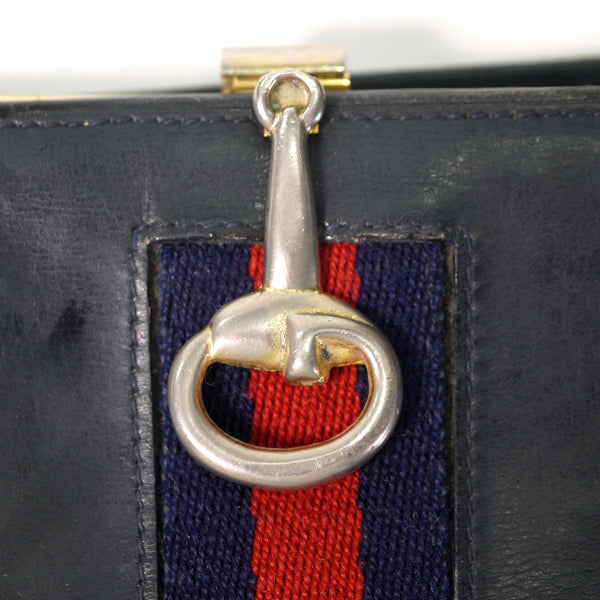 OLD Gucci  シェリー本革ビット金具折財布（濃紺）