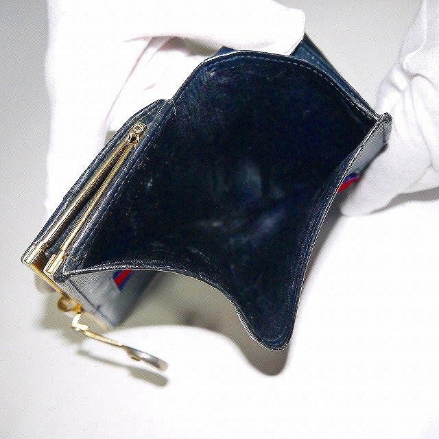 OLD Gucci  シェリー本革ビット金具折財布（濃紺）