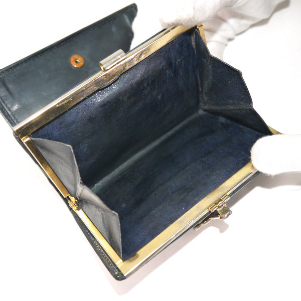 OLD Gucci  シェリー本革ビット金具折財布（濃紺）