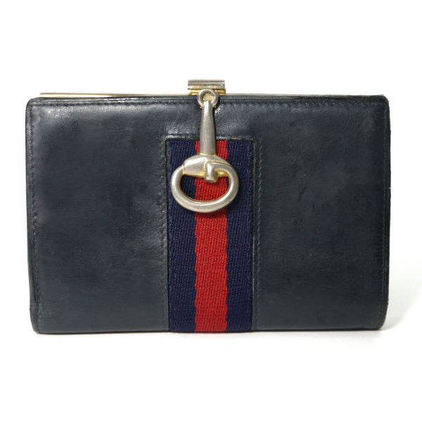OLD Gucci  シェリー本革ビット金具折財布（濃紺）