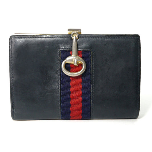 OLD Gucci  シェリー本革ビット金具折財布（濃紺）