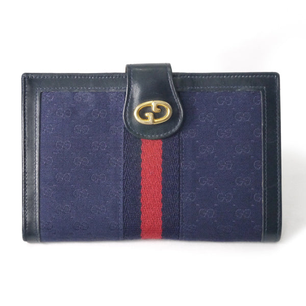 OLD Gucci　マイクロGGがま口ミドル折財布（青/ジャガード）