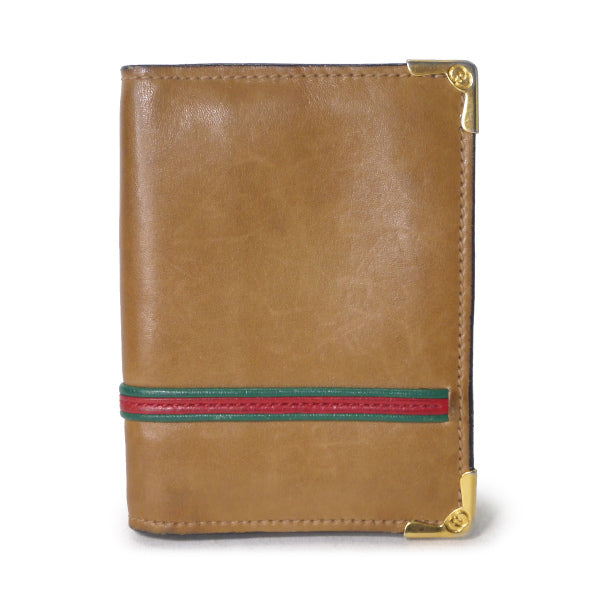 オールドグッチ 70sシェリーライン本革手帳ケース（キャメル）