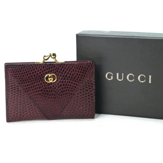 OLD Gucci リザードがま口コインケース（ボルドー）