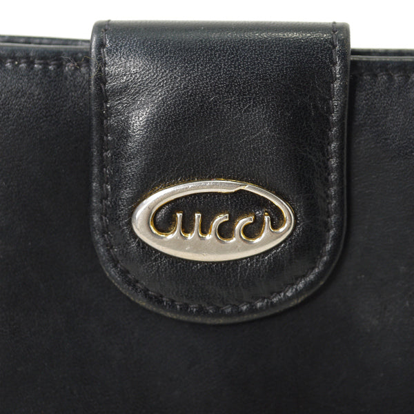 OLD Gucci　総革70s筆記体ロゴ折り財布（黒）