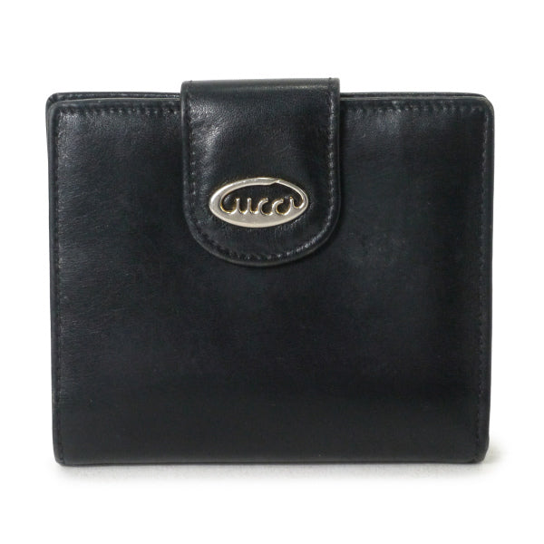 OLD Gucci　総革70s筆記体ロゴ折り財布（黒）