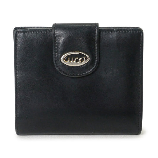 OLD Gucci　総革70s筆記体ロゴ折り財布（黒）
