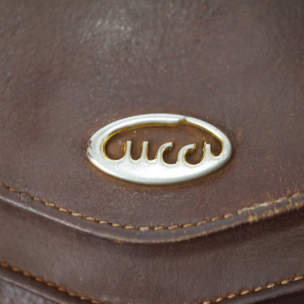 OLD Gucci　総革70s筆記体ロゴ長財布（濃茶）
