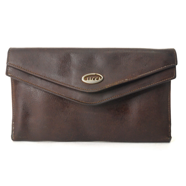 OLD Gucci　総革70s筆記体ロゴ長財布（濃茶）