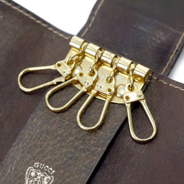 OLD Gucci　デッドストック！総革GGキーケース（茶/箱付き）