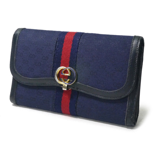 オールドグッチ　ジャガード財布（紺GG）