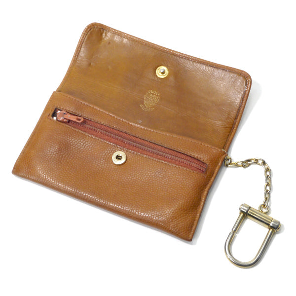 OLD Gucci　チェーンリング付きマルチレザーケース（茶）