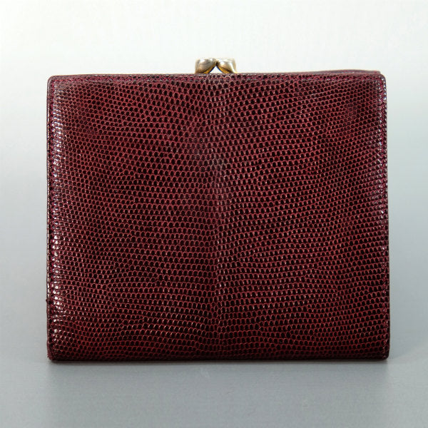 OLD Gucci ガーネット/リザードがま口財布（ボルドー）