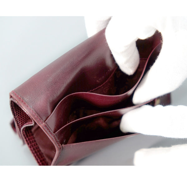 OLD Gucci ガーネット/リザードがま口財布（ボルドー）