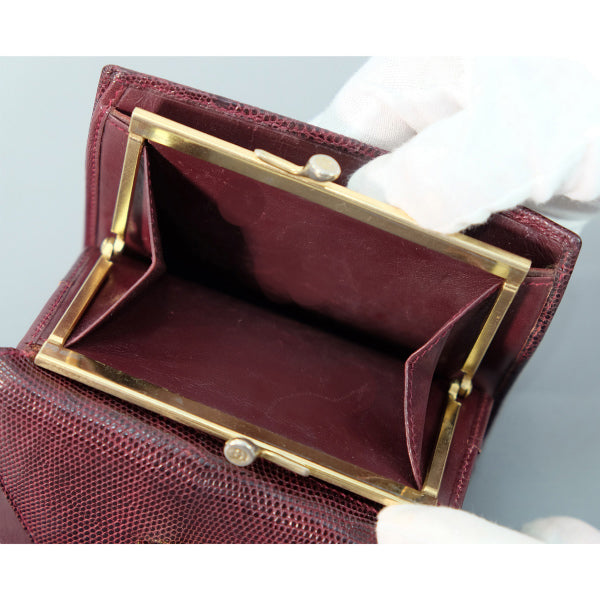 OLD Gucci ガーネット/リザードがま口財布（ボルドー）