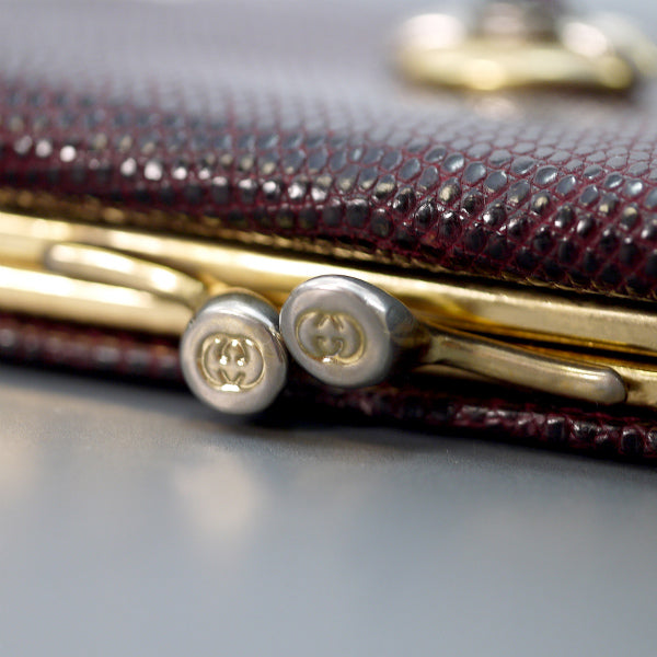 OLD Gucci ガーネット/リザードがま口財布（ボルドー）