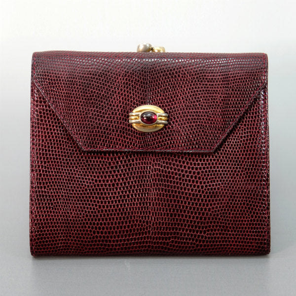 OLD Gucci ガーネット/リザードがま口財布（ボルドー）