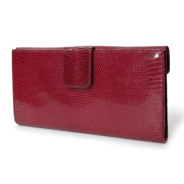 OLD Gucci ガーネット/リザードWホック長財布（赤）