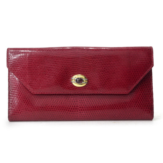 OLD Gucci ガーネット/リザードWホック長財布（赤）