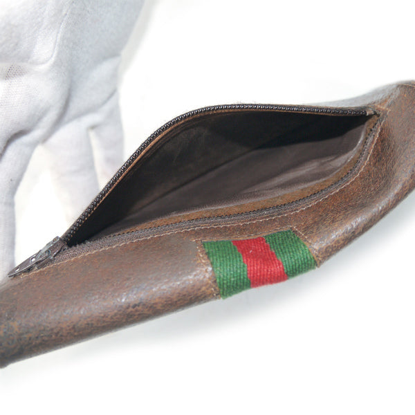 OLD Gucci  ピグスキン×シェリーGG金具ハーフムーン財布（茶）