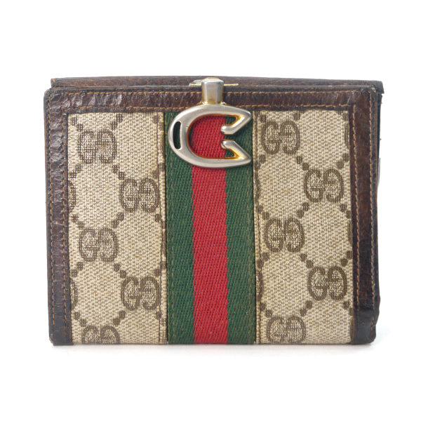 OLD Gucci　レアG留め具シェリー折財布（茶）