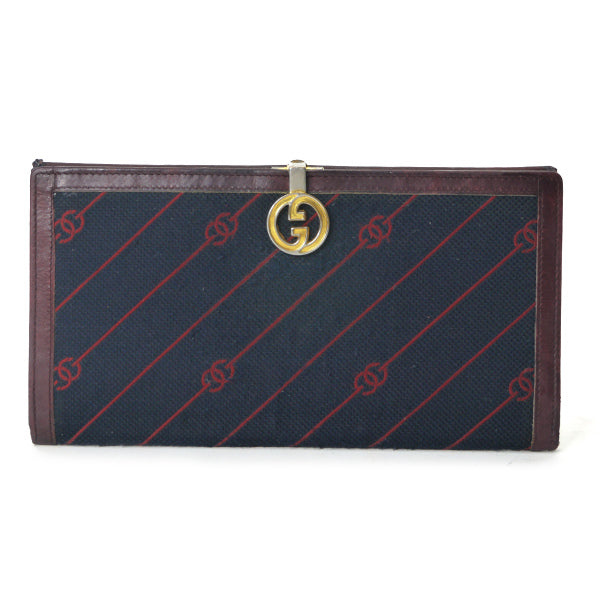 OLD Gucci ＜訳アリ＞流れ星柄キャンバス長財布（紺×ボルドー）