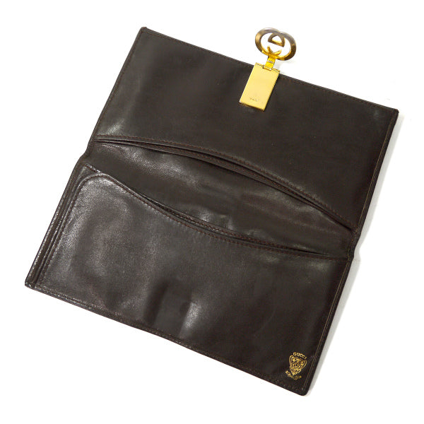 OLD Gucci　総革GG留め具シェリー長財布（濃茶）
