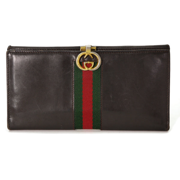 OLD Gucci　総革GG留め具シェリー長財布（濃茶）