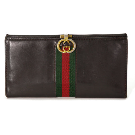 OLD Gucci　総革GG留め具シェリー長財布（濃茶）