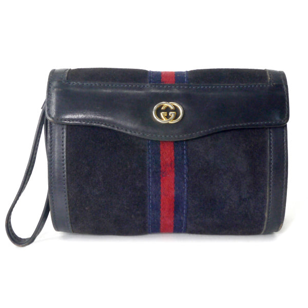 OLD Gucci スエードシェリー ミニクラッチバッグ（濃紺）