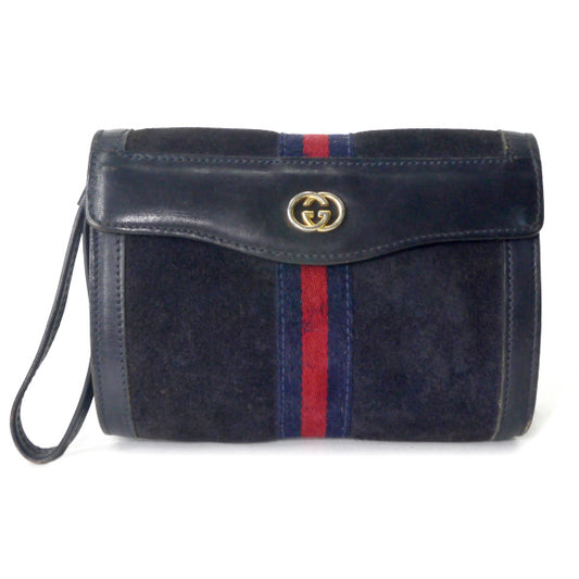 OLD Gucci スエードシェリー ミニクラッチバッグ（濃紺）