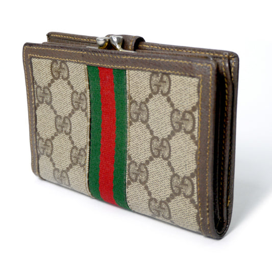 OLD Gucci　シェリーがま口ミドル財布（茶）