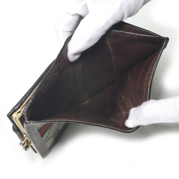 OLD Gucci　シェリーがま口ミドル財布（茶）