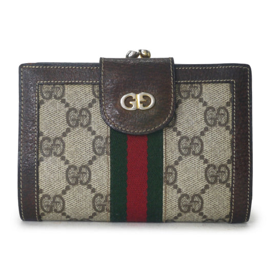 OLD Gucci　シェリーがま口ミドル財布（茶）