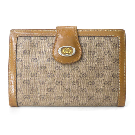OLD Gucci マイクロGG２つ折れがま口ミドル財布（キャメル）