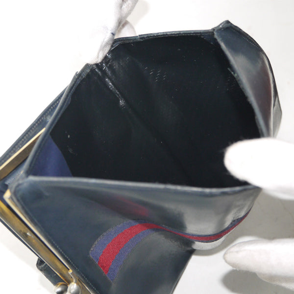 OLD Gucci　＜訳あり＞本革がま口シェリー長財布（濃紺）