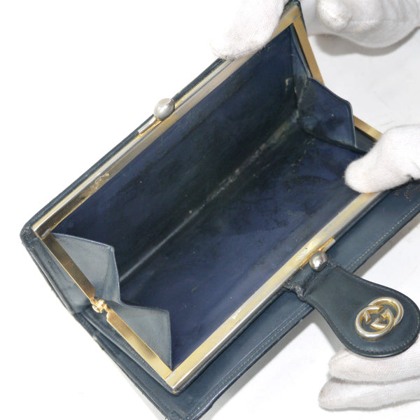 OLD Gucci　＜訳あり＞本革がま口シェリー長財布（濃紺）